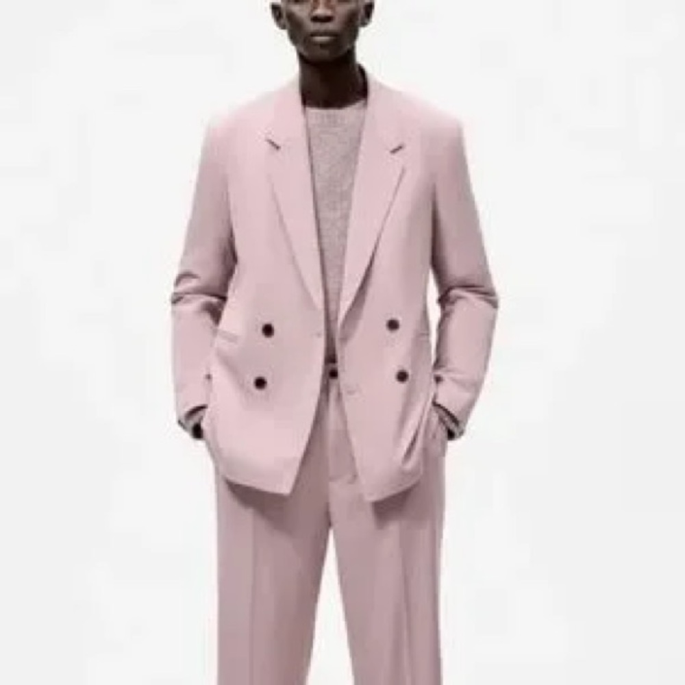 Zara Double Breasted Pale Blush Pink Suit in size 48